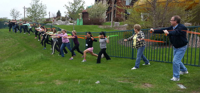 EcoTrekkers working out in the nice weather.